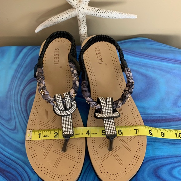 SIKETU ladies fabric rhinestone embellished wedge thong in size 9. LNWOT - Picture 8 of 10